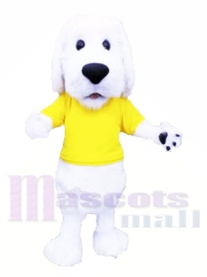 Cute White Dog with Yellow T-shirt Mascot Costumes Animal