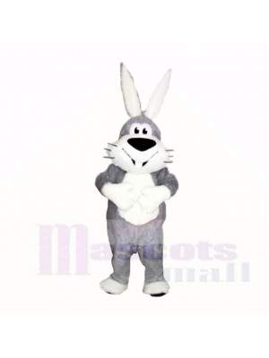 Smiling Grey and White Rabbit Mascot Costumes Cartoon