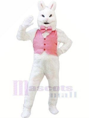 White Bunny Rabbit with Pink Vest Mascot Costumes Cheap	