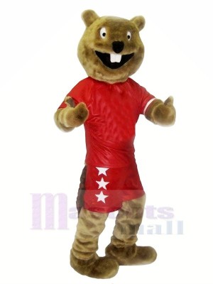 Brown Beaver with Red Suit Mascot Costumes Cheap