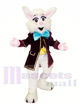 White Bunny with Blue Bowknot Mascot Costumes Animal