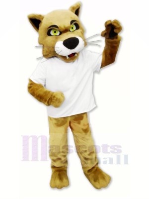 Brown Wildcat with T-shirt Mascot Costume Cartoon