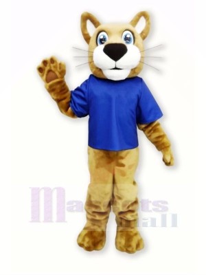 Brown Wildcat with Blue T-shirt Mascot Costumes	