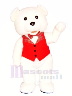 White Teddy Bear with Red Vest Mascot Costumes Cartoon