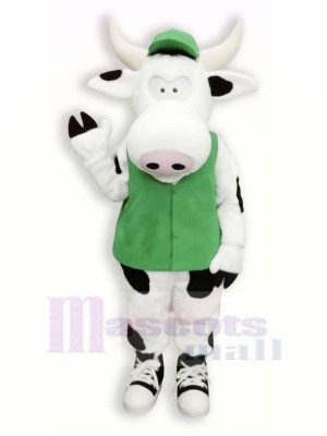 Cute Cow with Green Vest Mascot Costumes Cartoon