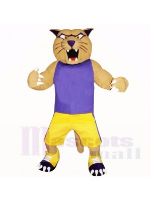 Sport Cougar with Purple Shirt Mascot Costumes Cartoon