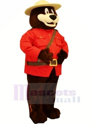 Safety Bear with Red Coat Mascot Costumes Cartoon