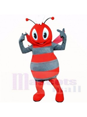 Smiling Grey and Red Bee Mascot Costumes Cartoon