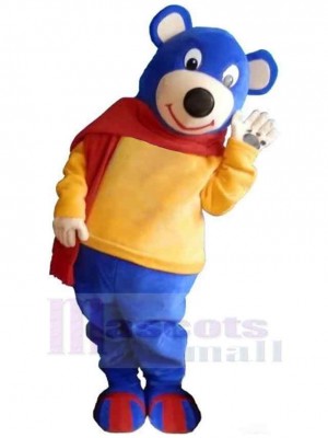 Yellow Coat Blue Bear Mascot Costume For Adults Mascot Heads