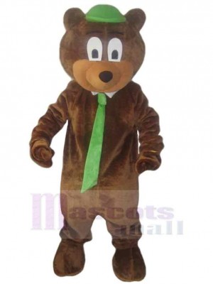 Bear with Green Tie Mascot Costume For Adults Mascot Heads