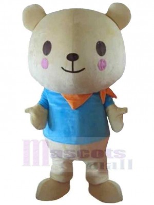 Bear in Blue T-shirt Mascot Costume For Adults Mascot Heads