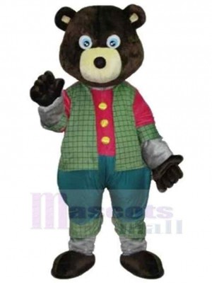 Bear in Green Vest Mascot Costume For Adults Mascot Heads