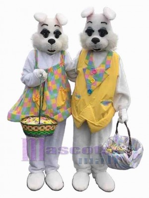 White Easter Bunny Couple Mascot Costume Animal