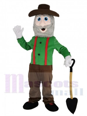 Old Miner in Green Shirt Mascot Costume