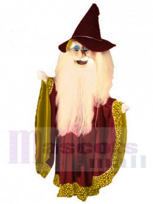 Maroon and Gold Merlin Wizard Mascot Costume Cartoon