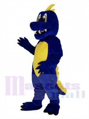 Dark Blue Dinosaur with Yellow Belly Mascot Costume