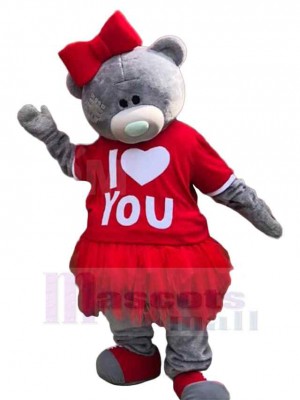 Romantic Gray Female Bear Mascot Costume Animal