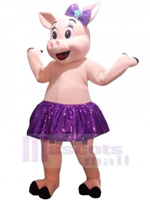 Pig in Purple Tutu Mascot Costume Animal