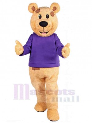 Bear in Long Purple Sleeves Mascot Costume Animal