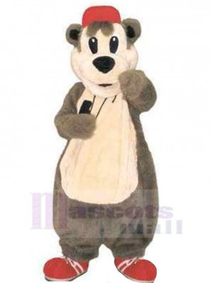 Grizzly Bear with Red Hat Mascot Costume Animal