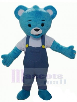 Blue Bear with Overalls Mascot Costume Animal