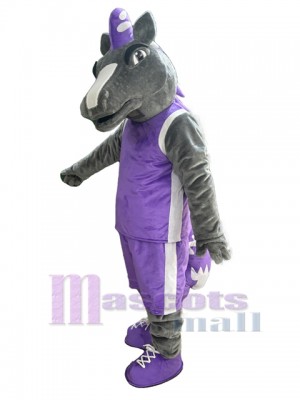 Gray Mustang Horse in Purple Vest Mascot Costume Animal