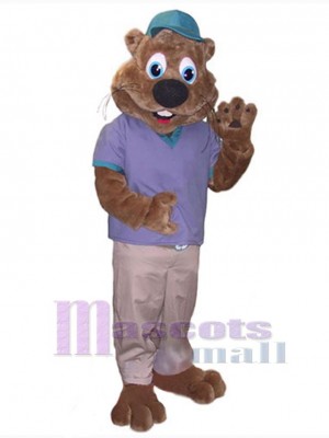 Beaver with Blue Cap Mascot Costume Animal