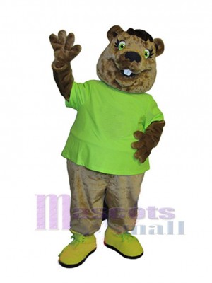 Beaver in Green T-shirt Mascot Costume Animal