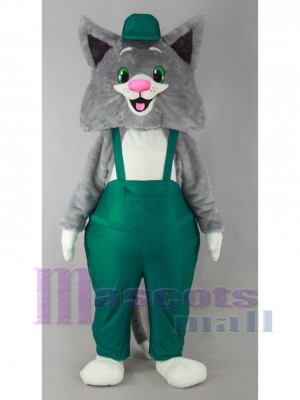 Cat in Green Salopettes Mascot Costume	
