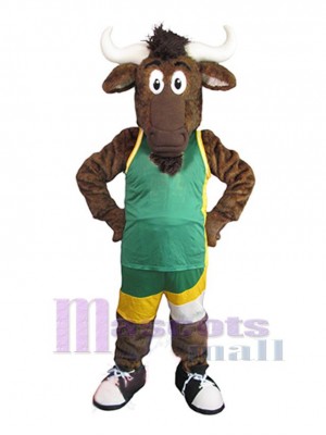 Bull in Green Vest Mascot Costume Animal