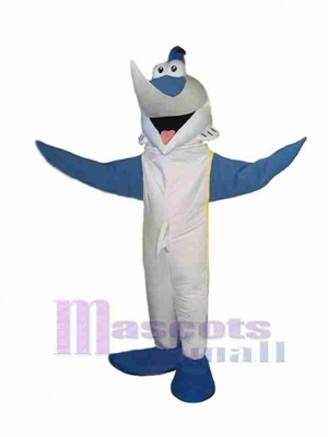Blue and White Swordfish Mascot Costume Ocean