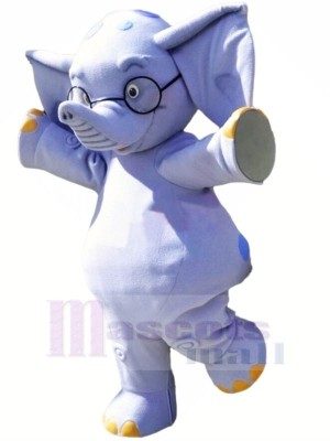 Blue Elephant with Glasses Mascot Costumes Cartoon	