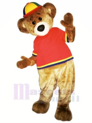 Brown Bear with Red T-shirt Mascot Costume Aniaml