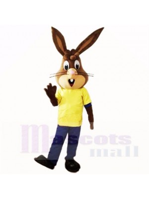 Friendly Lightweight Rabbit with Yellow Shirt Mascot Costumes School