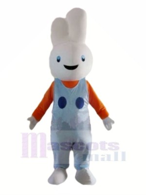 Smiling White Bunny Rabbit Mascot Costumes Cartoon