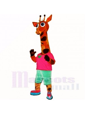 Sport Lightweight Giraffe with Red Shirt Mascot Costumes Cartoon