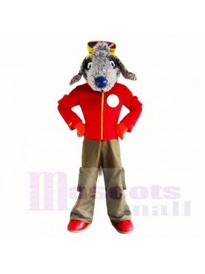 Grey Bedlington Dog with Red Shirt Mascot Costumes School