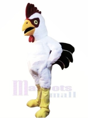 Power Muscular White Rooster Mascot Costume Cartoon