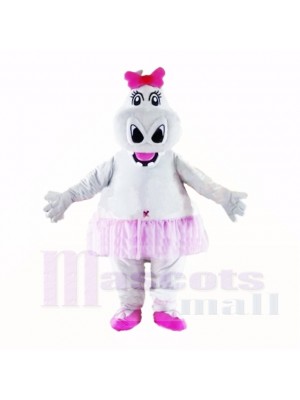 Girl Hippo with Pink Bow Mascot Costumes Cartoon