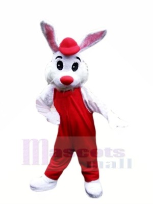 Lovely White Bunny with Red Suit Mascot Costumes Cheap	