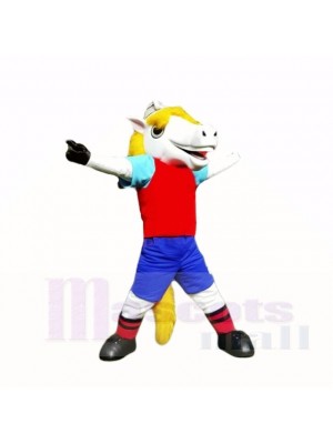 Smiling Sport White Horse Mascot Costumes Cartoon