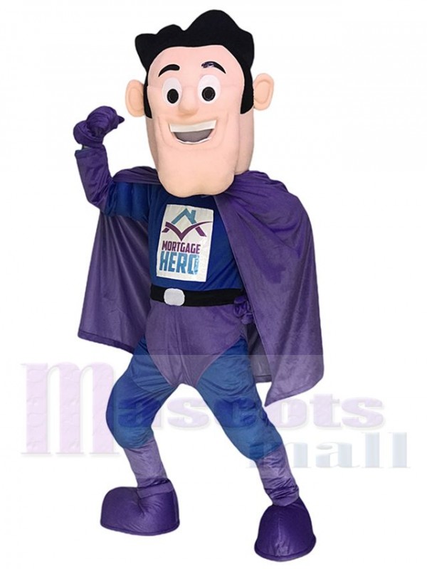 Super Hero in Purple and Blue Mascot Costumes People