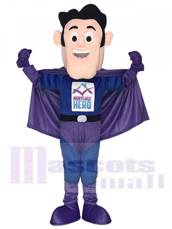 Super Hero in Purple and Blue Mascot Costumes People