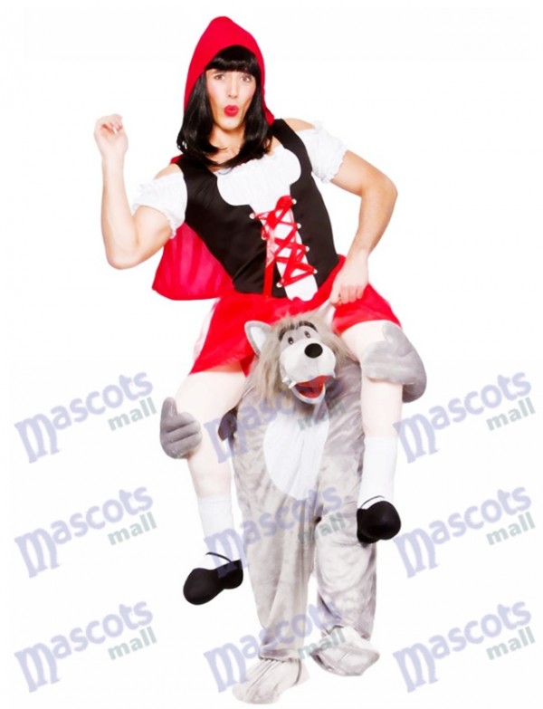 Adults Carry Me Wolf With Little Red Riding Hood Mascot Costume Fancy Dress Halloween Outfit