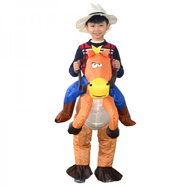 Orange Horse Carry me Ride on Inflatable Costume Cowboy Halloween Xmas for Kid