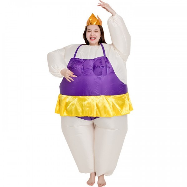 Ballerina Inflatable Costume Tiara Crown Halloween Christmas Costume for Adult Light Purple