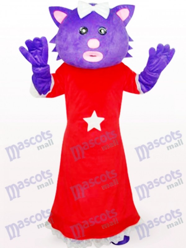 Red Dress Female Purple Bear Anime Mascot Costume