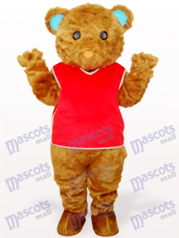 Brown Long Hair Bear With Red Waistcoat Animal Mascot Costume