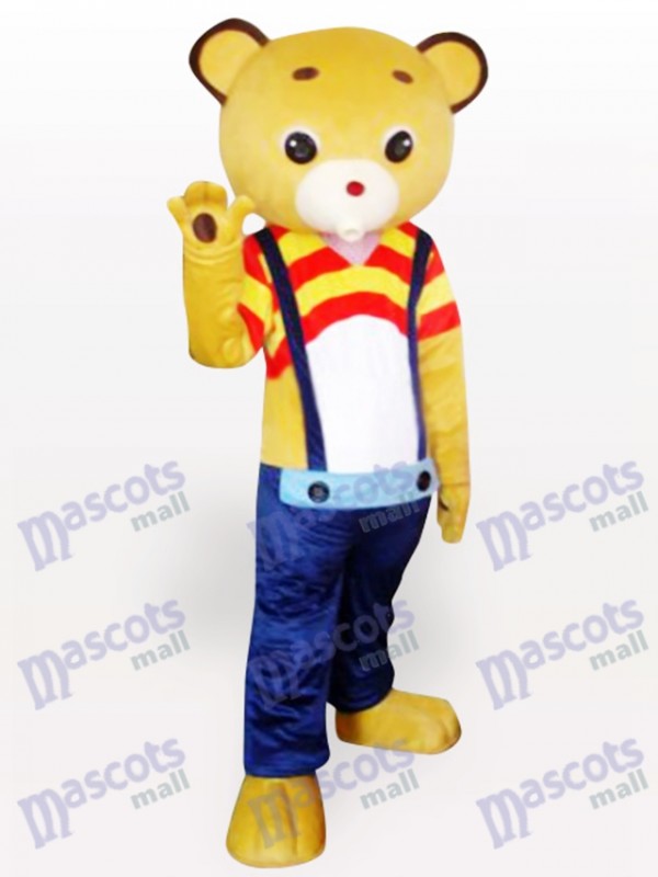 Strap Yellow Bear Cartoon Mascot Costume