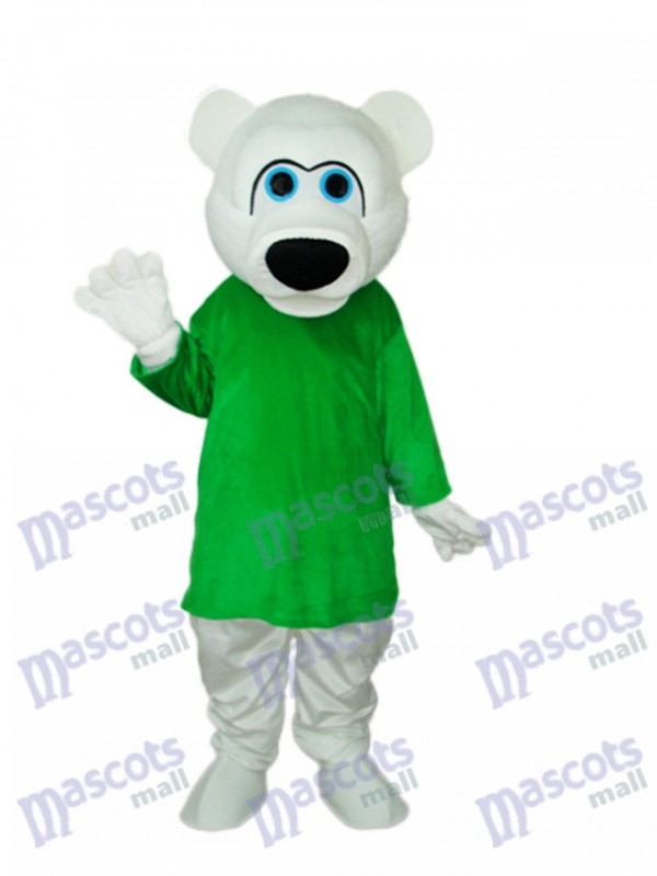 Green Shirt White Bear Mascot Adult Costume